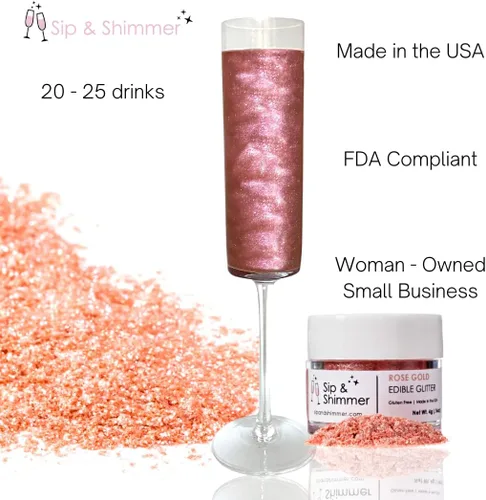 Miniatura 2 de Sip and Shimmer - Purpurina Comestible para Bebidas Oro Rosa para Cócteles, Vino, Champán, Cócteles sin Alcohol - Destellos para Cócteles - Grado