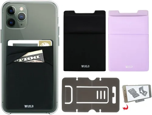 Miniatura 26 de Cartera para tarjetas de teléfono con bloqueo RFID, doble bolsillo seguro, ultradelgada, autoadhesiva, funda para tarjetas de crédito, calcomanía