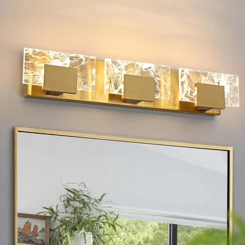 Miniatura 16 de Luz LED para Tocador de Baño: Accesorios de Iluminación Modernos de Acrílico en Dorado Cepillado de 16 pulgadas - 2 Luces Contemporáneas de Acabado