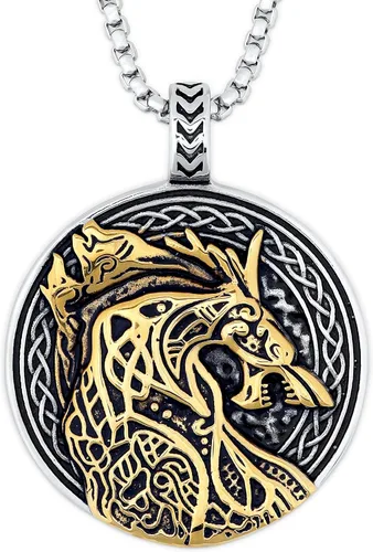 HAQUIL Fenrir Wolf Necklace, Norse Wolf Fenrir Ragnarok Pendant,Viking Jewelry Gift for Men and Women