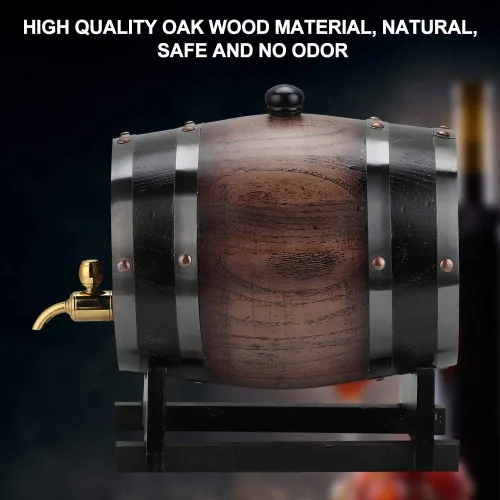 Miniatura 2 de Barril de envejecimiento de roble, contenedor de barril de vino de alta calidad de roble rojo negro a rayas vintage de 3 litros con soporte
