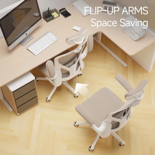 Miniatura 6 de Silla de Oficina Ergonómica con Soporte Lumbar Ajustable y Reposabrazos Abatibles - Silla de Escritorio de Computadora de Respaldo Alto con Cojín