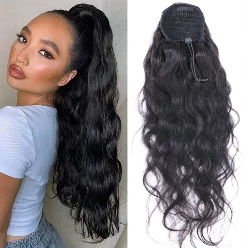 Extensiones de cabello humano con clip en cola de caballo con cordón, cola de caballo brasileña, cola de caballo para mujer, productos Queen Hair