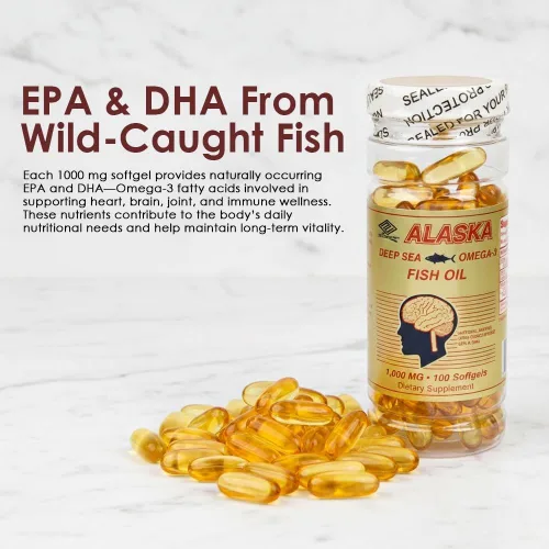 Miniatura 3 de Aceite de pescado Omega-3 de Alaska 1000 mg cápsulas blandas – capturado en la naturaleza, purificado y de origen sostenible – rico en EPA y DHA