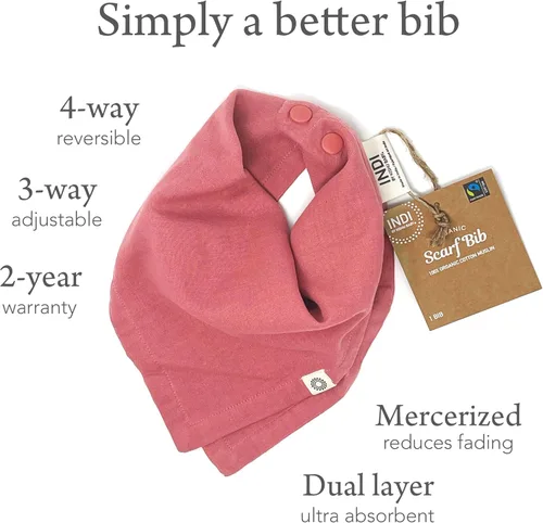 Miniatura 2 de Kishu Baby Indi GOTS - Juego de baberos de muselina orgánica para bebé, juego de baberos reversibles de 4 vías