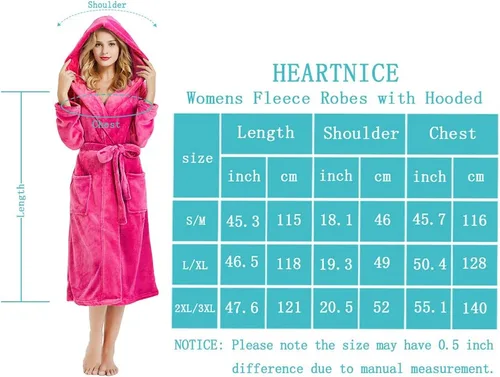 Miniatura 6 de HEARTNICE Bata de forro polar con capucha para mujer, bata de baño suave para mujer, bonito abrigo largo para casa