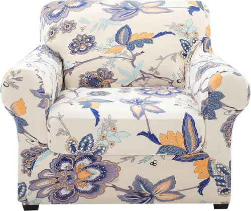 Miniatura 34 de hyha Funda para sofá, diseño floral, elástica, estampada, 4 piezas, fundas para sofá de 3 cojines separados, protector de muebles lavable para Azul