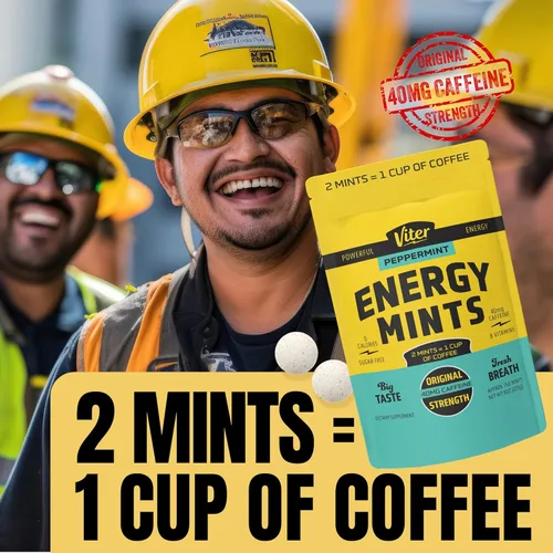 Miniatura 6 de Viter Energy Mentas con cafeína, 40 mg de cafeína, vitaminas B, sin azúcar. (menta, 8 onzas, bolsa a granel)