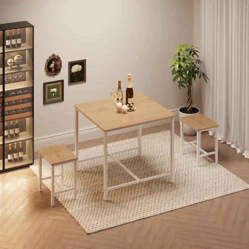 Miniatura 4 de HOOBRO juego de mesa de comedor industrial de 3 piezas, mesa de cocina, comedor para ahorrar espacio para la cocina, comedor, espacio pequeño