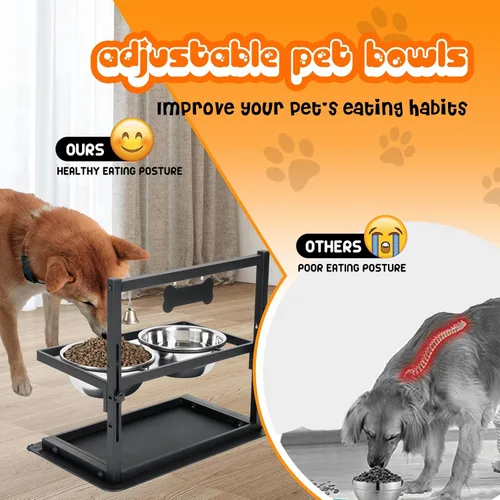 Miniatura 3 de SHAINFUN Soporte de Cuencos Elevados/Alzados para Perros con Altura Ajustable con Dos Cuencos de Comida de Acero Inoxidable de 1.7L y Tapete a