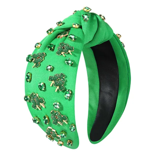 Miniatura 14 de mokkia Diadema para el día de San Patricio para mujer, diadema de trébol verde, diadema de cristal con diamantes de imitación anudada, accesorios