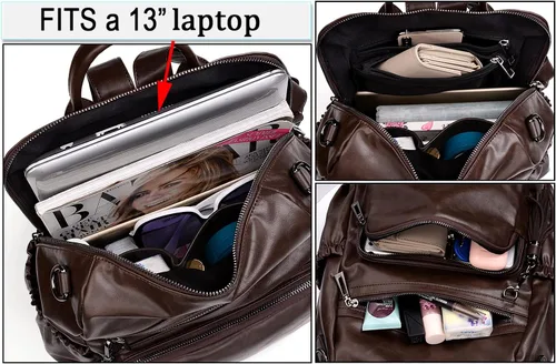Miniatura 3 de UTO Mochila de cuero vegano para mujer, diseño de moda, convertible con borla, para viajes, con borla