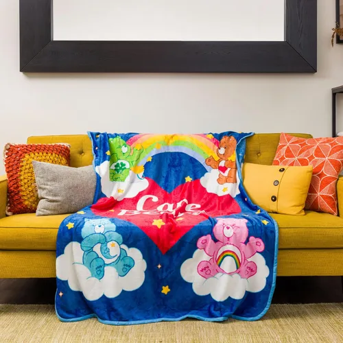 Miniatura 5 de Silver Buffalo Care Bears Logo de corazón arcoíris con Cheer, Dormiloncito y Tiernosito Oso 45” x 60” Manta de forro polar suave y acogedora, 180