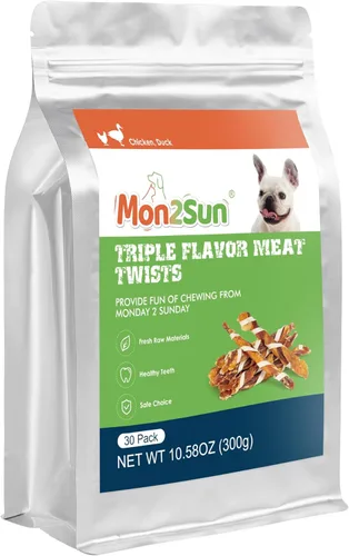 Miniatura 6 de MON2SUN Golosinas para perros, palitos de cecina de triple sabor, palitos de pollo de pato y bacalao de 4.5 a 5 pulgadas para perros pequeños