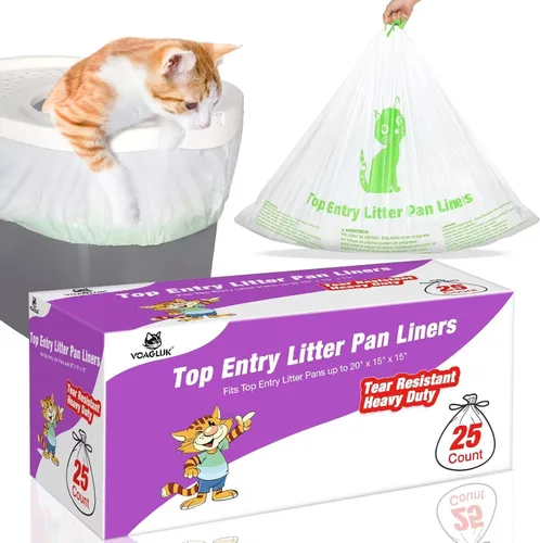Revestimientos para cajas de arena para gatos compatibles con el modelo de bandejas de arena de entrada superior, resistentes a desgarros, 25 bolsas