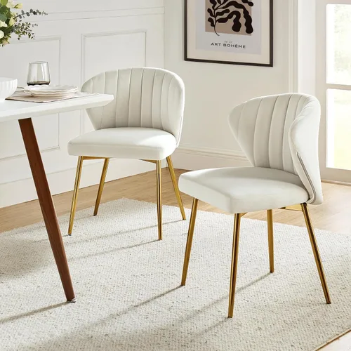 Miniatura 23 de TINA'S HOME Juego de 2 sillas decorativas, sillas laterales de terciopelo glamoroso con patas doradas, sillas de comedor tapizadas de mediados