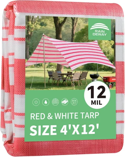 Miniatura 21 de RAINDEWAY Lona blanca resistente de 12 mil de 12 x 20 pies, resistente a los rayos UV, impermeable, resistente a la intemperie, con ojales de metal
