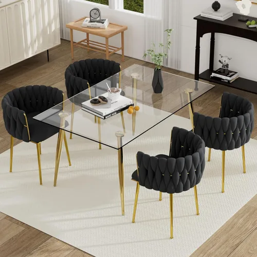 Miniatura 68 de Juego de mesa de comedor de cristal plateado para 2, juego de mesa cuadrada de lujo moderno de 36 pulgadas, juego de mesa de cocina minimalista de 3