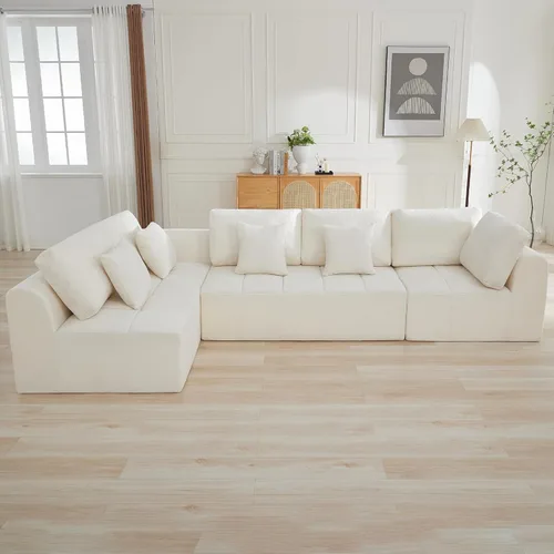 Miniatura 10 de Sofás modulares deshuesados de 140 pulgadas para sala de estar, sofá modular modular de nube comprimida, sofá moderno en forma de U de 9 plazas Gris