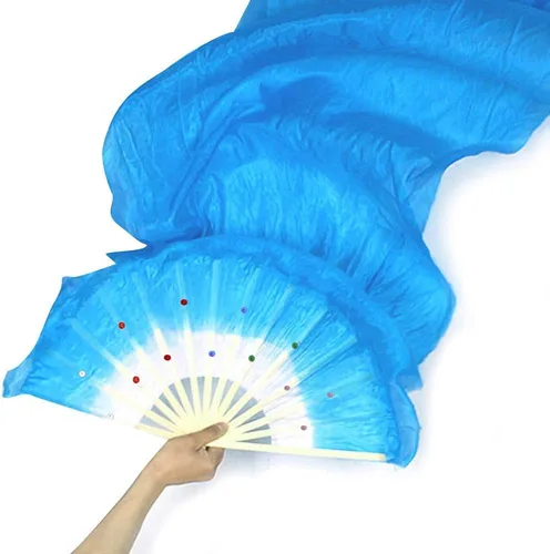 Miniatura 8 de WEISIPU Velos de seda sintética hechos a mano para fanáticos de danza del vientre, velos largos de bambú disponibles en 8 impresionantes