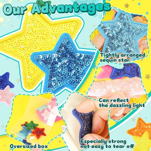 Miniatura 4 de Parches de estrellas de lentejuelas para sombreros de camionero: KINGSOW 20 piezas de parche brillante para planchar para ropa, chaquetas, mochilas