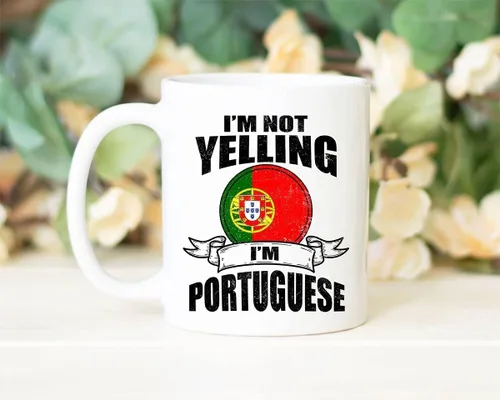 Portugal Pride Souvenir And Gifts - Taza de café con texto en inglés "I'm Not Yelling I'm Portuguese", idea de regalo para esposa, marido, amigo o