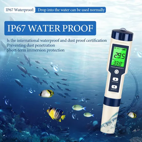 Miniatura 6 de Medidor de pH y TDS Medidor digital de agua 5 en 1 Probador de salinidad PH Temp EC y medidor TDS, medidor de pH para agua con retroiluminación LCD