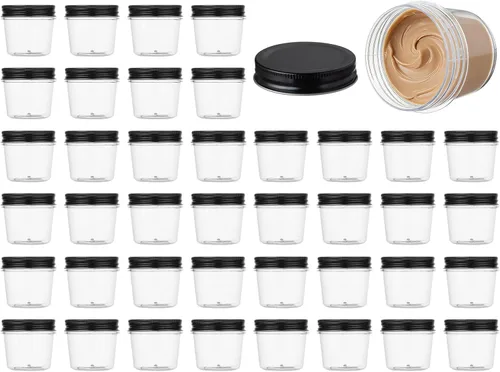 Miniatura 13 de Novelinks - Recipientes de plástico transparente de 4 onzas fluidas con tapas de color oro rosa; envases de plástico transparentes, redondos