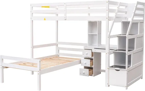 Miniatura 5 de Bellemave Cama alta con escritorio y escaleras, litera individual sobre cama individual con cajones de almacenamiento y estantes, camas altas