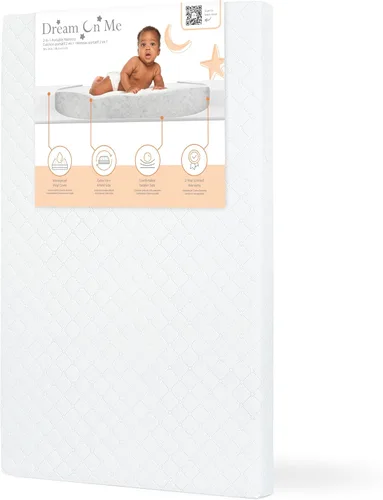 Dream On Me Sunset - Colchón mini para cuna 2 en 1, doble cara para bebés y niños pequeños, funda impermeable, certificado GREENGUARD Gold, 38 x 24