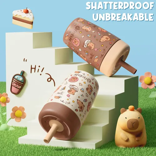Miniatura 6 de Fimibuke Vasos para niños y niños pequeños, a prueba de derrames, 12 onzas, con aislamiento Capybara, vaso de paja para niños pequeños, botella