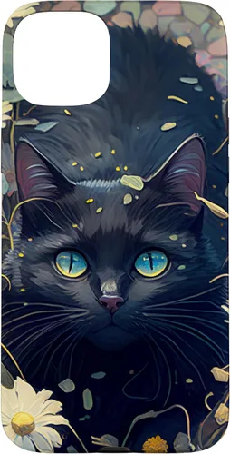 Miniatura 9 de iPhone 16 Cute Black Cat In Botanical Flower Garden Aesthetic Cat Case