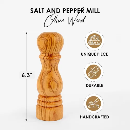 Miniatura 6 de Molinillo de sal y pimienta de madera para cocina, 6.3 in (6.3 pulgadas) recargables para sal y pimienta ajustables para un grosor personalizado