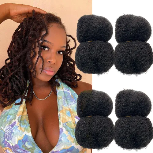 Miniatura 11 de Cabello humano afro ajustado para rastas, ideal para hacer mechas, reparar extensiones, torcer o trenzas, 4 manojos por paquete, rubio claro #613