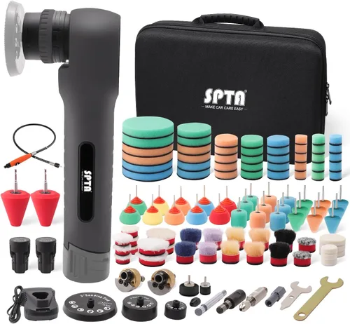 SPTA - Mini pulidora inalámbrica, pulidora inalámbrica de 12 V para pulido detallado, pulidora inalámbrica para automóvil, pulidora de búfer RO&DA