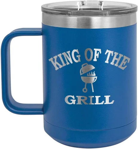 Miniatura 10 de King Of The Grill Black Taza de café de 15 oz con tapa deslizante Taza de café de viaje aislada Idea de regalo para barbacoa y parrilla