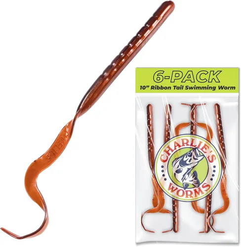 Miniatura 9 de Charlie's Worms Señuelos artificiales de cebo de pesca de 10 pulgadas con cola de cinta, para agua dulce y salada, con bajo suave, perfumado, JW