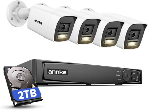ANNKE H1200 - Sistema de cámara de seguridad de 12MP, NVR de 8 canales H.265+ de 12MP y 4 cámaras IP de vigilancia PoE de 12 megapíxeles UHD con luz