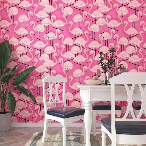 Miniatura 3 de Papel tapiz de flamenco rosa para despegar y pegar, papel tapiz de animales rosa de 17.5 x 120 pulgadas, papel de pared autoadhesivo para despegar