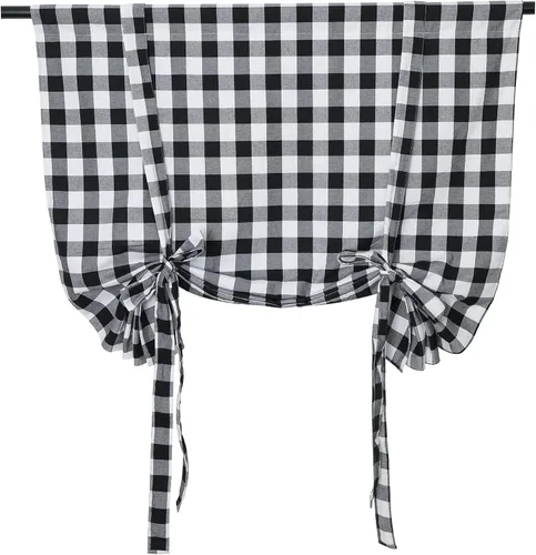 Cortina de ventana con diseño de búfalo para ventana, estilo granja, bolsillo para barra, cortinas pequeñas de cocina, color blanco y negro, 42 x 63