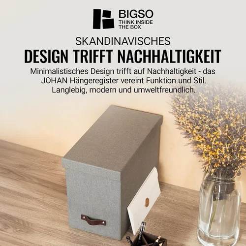 Miniatura 4 de Bigso Box of Sweden Organizador de archivos con elegante asa de cuero, caja organizadora de aspecto escandinavo que incluye 8 archivos colgantes