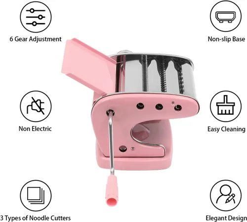 Miniatura 7 de Máquina para hacer pasta, 6 ajustes de grosor ajustables, máquina para hacer pasta, manual de acero inoxidable con rodillos y cortador, perfecta