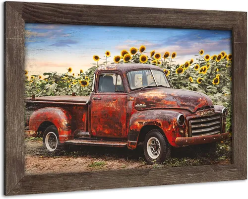 Miniatura 8 de Lienzo decorativo para pared de automóvil oxidado: cuadros de camiones viejos impresos en lienzo para dormitorio