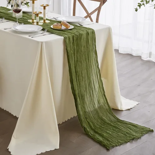 Miniatura 16 de Nialnant Camino de mesa de estopilla azul bebé, camino de mesa bohemio de 13 pies para cocina, cena, fiesta de Año Nuevo azul, decoración de bodas