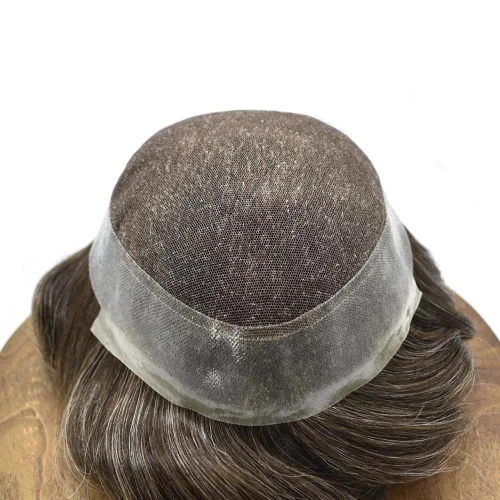 Miniatura 49 de Sistema de reemplazo de cabello de encaje francés para hombre, piezas de cabello de aspecto natural, encaje frontal, negro, marrón, rubio, gris