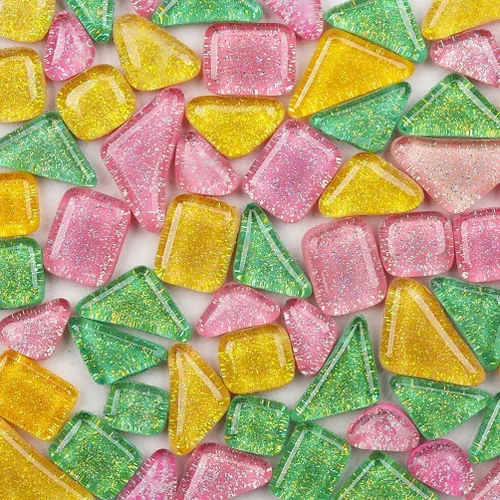 Azulejos de mosaico de colores mixtos de 7.05 oz brillantes piezas de mosaico de cristal de colores brillantes vidrieras a granel formas surtidas