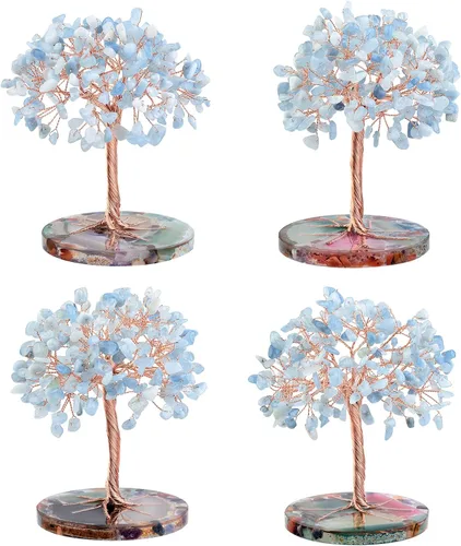 Miniatura 6 de Rockcloud Árbol de dinero de piedra de cristal de 4.7 a 5.5 pulgadas con base de ágata, árbol bonsái Feng Shui decoración de escritorio para riqueza