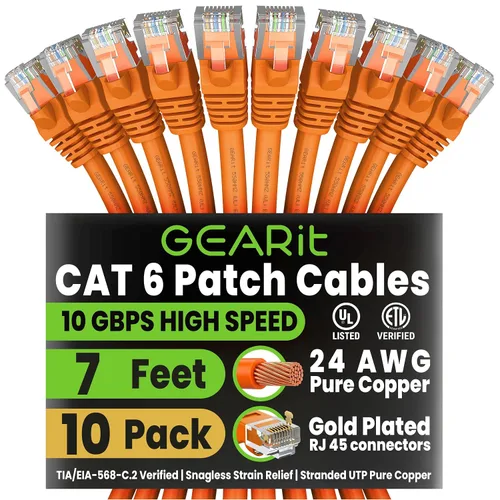 Miniatura 86 de Paquete de Cable Ethernet Cat 6 GEARit - Pack de 10 cables de conexión Ethernet Cat6 de 15 pies Cable de conexión de red RJ45, conectores dorados