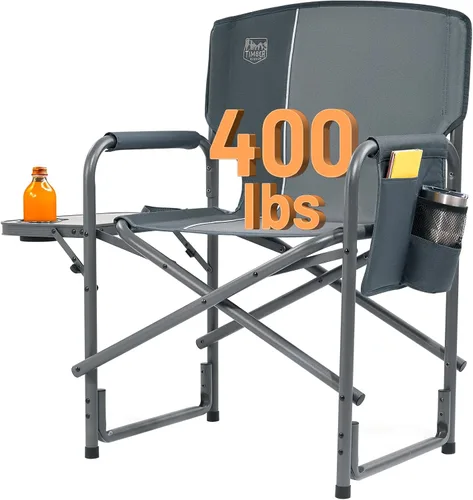 Miniatura 13 de TIMBER RIDGE Silla de camping de aluminio extragrande, silla de director portátil y ligera con mesa auxiliar, bolsillo lateral desmontable