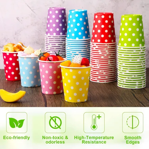 Miniatura 4 de Potchen Paquete de 480 vasos desechables de papel de 9 onzas para enjuague bucal para bebidas frías con lunares para enfriadores de agua, fiestas